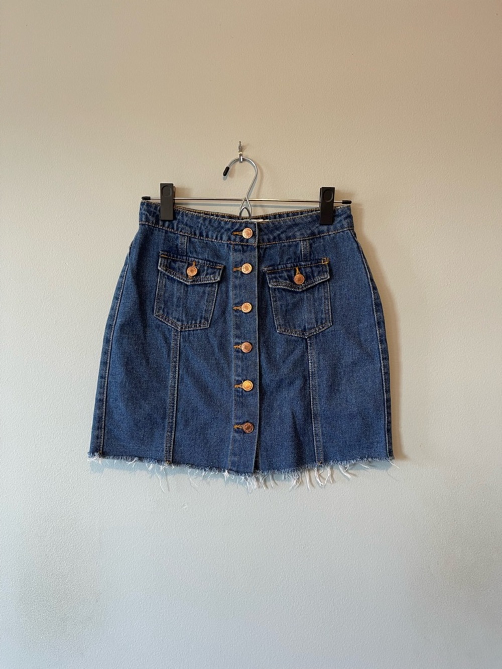Forever 21 Dark Blue Button-Front Denim Mini Skirt